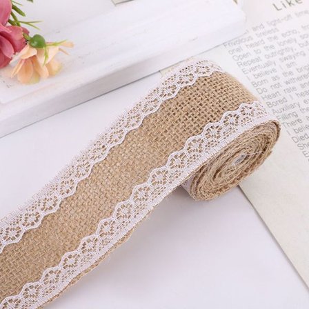 Båndruller, Naturlig Burlap Krans med Hvit Blonder, Burlap Burlap Bånd, Naturlige Burlap Bånd, Blonder Håndverksbånd, for Bryllup, DIY,