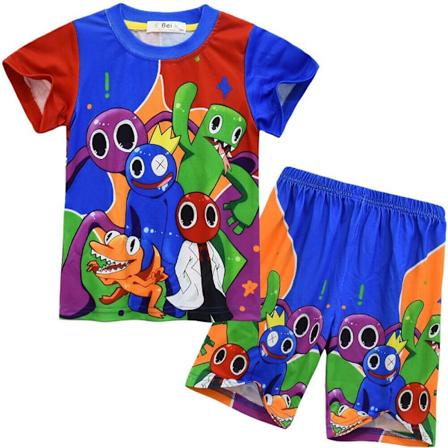 Barnepyjamas Roblox Rainbow Friends T-skjorte og shorts nattøysett F F 120cm