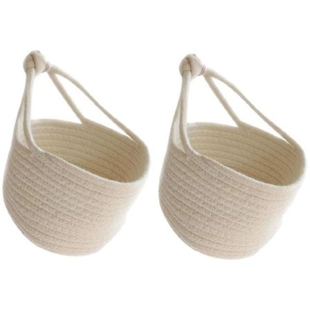 2 stk. sæt vægophængt opbevaringskurv bomuldsreb kurv opbevaringskurv børneværelse organizer skraldespand til nøgler legetøj (hvid)