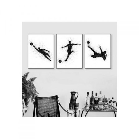Sports Fodbold Vægkunst Lærredstryk Plakat, Enkelt Mode Sort og Hvid Kunsttegning Dekor (Sæt med 3 Uindrammet, 5''x7'')