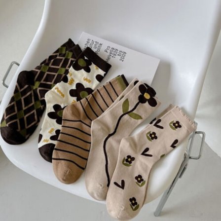 5 Pairs Womens Cotton Work Socks Lots Novelty Floral Design Dress Crew Socks