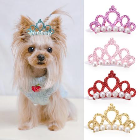 5st Sällskapsdjur Små Hundar Katt Faux Pearl Kronform Rosett Hårklämmor Huvuddekoration För husdjur Valp Hårnålar Dekor Grooming Accessoarer Sunmostar