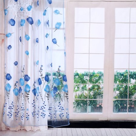 100*200cm Tulpaner Tryckta Tulle Gardiner Genomskinliga Draperier Balkong Fönster Dekoration