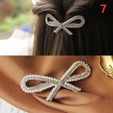 Rhinestone Alloy Hårnål Sido Bangs Clip Pearl Bow Feather Sprin