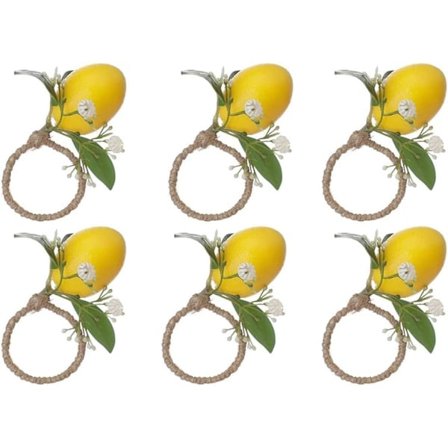 Serviettringer med sitronmotiv, sett med 6, sitronblad, serviett holdere for spisebord, dekorasjon, bankett, bryllup, fødselsdag, jul