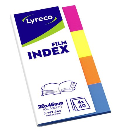 LYRECO Indexflikar film 20x45mm sorterade färger - Lyreco - Kontorsmaterial - Indexflikar och märkflikar - Indexflikar i papper