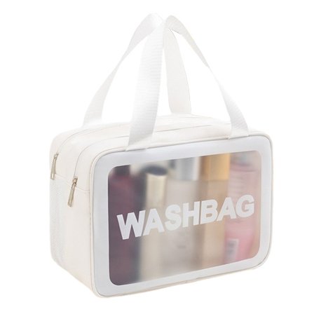 Transparent PVC vandtæt kosmetiktaske, stor størrelse, transparent toilettaske til rejser, hvid