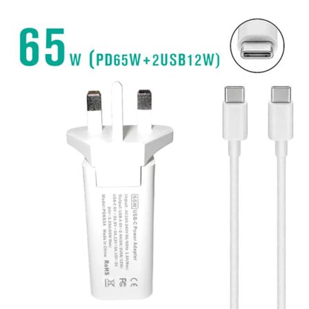 65W USB-C PD-adapter, QC 3.0 hurtiglading, strømadapter for MacBook, Lenovo, Asus bærbar PC