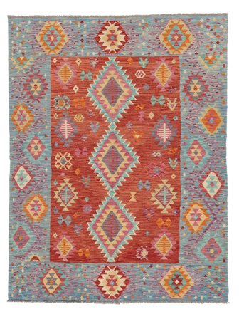 Tessuto A Mano Kilim Afghan Old Style Tappeto 176X227 Di Lana Rosso Scuro/Grigio Scuro