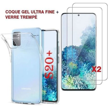 Coque - Samsung - Galaxy S20+ Plus - Silikon Gel UltraSlim - Transparent - 2x Härdat Glas