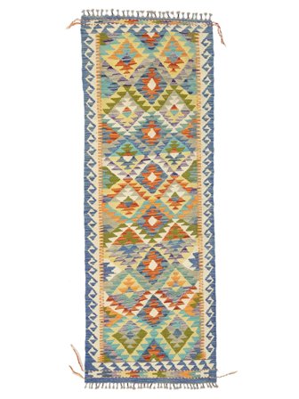 Håndvevd Kelim Afghan Old Style 75X214 Ullteppe Grønn/Oransje Lite