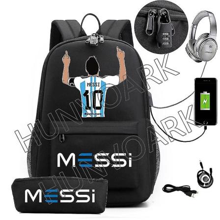 Messi Vandtæt Rygsæk USB Opladning Casual Rejserygsæk Kvinder Mænd Stor Kapacitet Rejse Laptop Rygsæk Skoletasker Gray