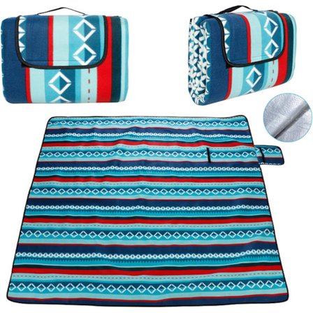 Piknikteppe Fleece Piknikteppe med Vannbestandig Bakside, 200x200cm Ekstra Stor Matte med Håndtak for Familieutflukter