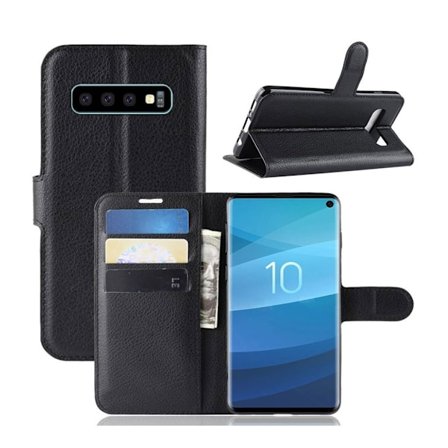 Samsung Galaxy S10 litsi nahkainen flip Suojakotelo - Musta