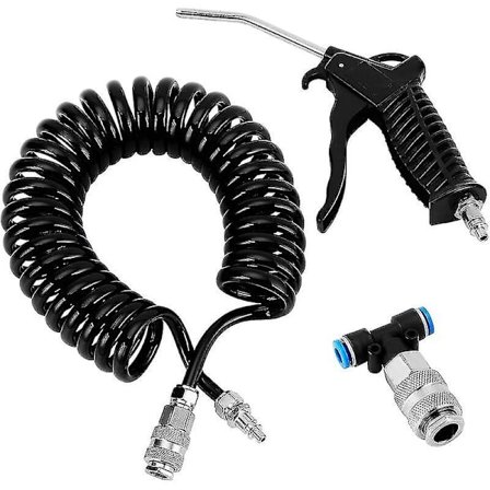 Luftblåsepistol med 5 meter svart spiral slange 5*8mm støvpistol for lastebil/varebil/tung lastebil (med 2*6mm T-type hurtigkobling)