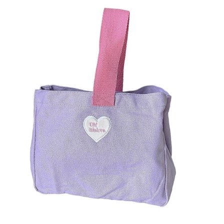 Bento Taske Hjerte Bogstav Broderi Mønster Indvendig Lomme Opbevaringsknap Bærbar Madkasse Taske Lilla
