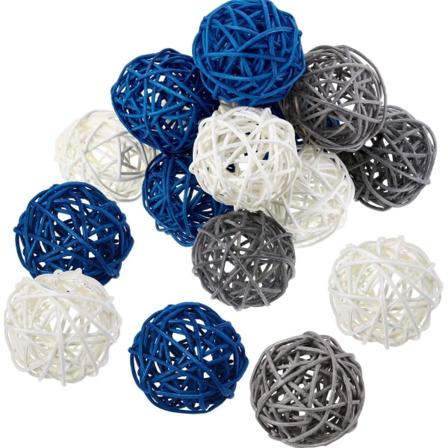 Rottingkugle, 15 STK 2 tommer fletbold dekorative kuglekugler Vasefylder Sø blå + grå + hvid Lake Blue + Gray + White 15pcs