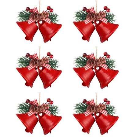 6 kpl punainen joulukello joulukuusen koristeet