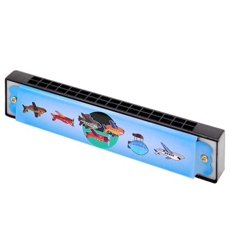 Børns musikinstrumenter legetøj studerende der spiller mundharpe - tin mundharpe [flyvebillede]