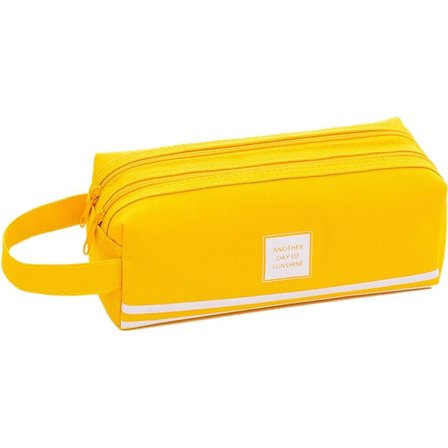 Kynä- ja lyijykynäsetti, suuri kapasiteetti opiskelijoille, tarvikkeet, lompakko, toimisto kaksinkertaisella vetoketjulla - keltainen