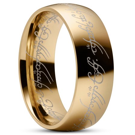 Sentio | Gold-Tone Stainless Steel & Black Elven Script Ring for Men - Steel rings
