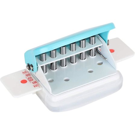 Säädettävä 6-reikäinen paperinreijittäjä A4-kokoisille kuusirenkaisille kansioille ja liitäntälehdille (d-583-a)