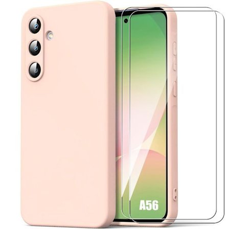 Coque Beskyttelse - BOOLING - til Samsung Galaxy A56 5G - Silikone Mat - Rosa - Stødabsorberende - med 2 Temperede Glas
