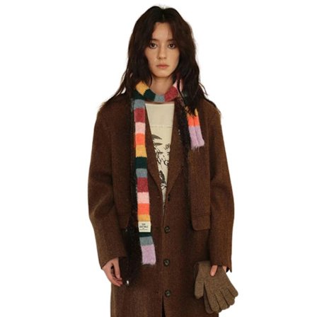 Stripete skjerf for kvinner - Strikket langt, slim-fit, fargerikt vintermoteskjerf