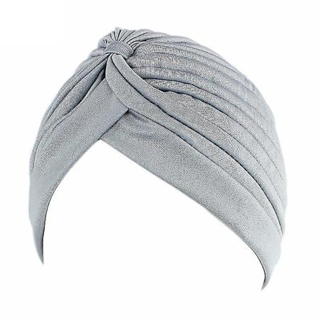 Dame Solid Turban Hatt Hodeplagg Beanie Cap Ywq Light Gray