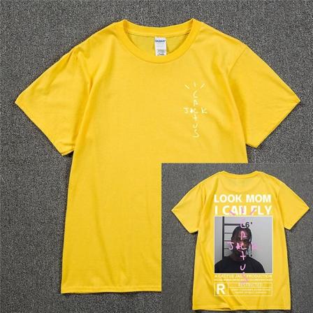 HOT Cactus Jack T-shirt 2022 Sommer Mænd Kvinder LOOK MOM I CAN FLY Tee ASTROWORLD Hip Hop Kortærmet T-shirts Yellow 1 M