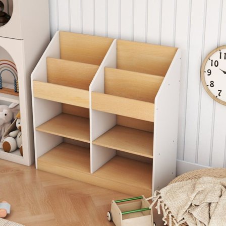 COSTWAY Barnhylla med 4 Vertikala Kubar och 4 Förvaringsfack 80 x 29,5 x 80 cm