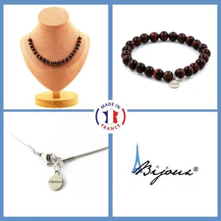 Stenar och mineraler. Smyckesset Armband Halsband 20 Röda Tigeröga Pärlor 8 mm. Anpassningsbar storlek.