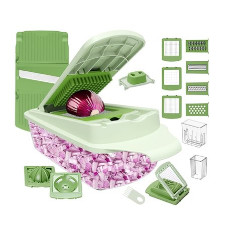 Multifunktionel grøntsagshakker med beholder - Multifunktionel 12 i 1 løg, hvidløg, salat og grøntsagshakker - Spar tid 8 blade professionel