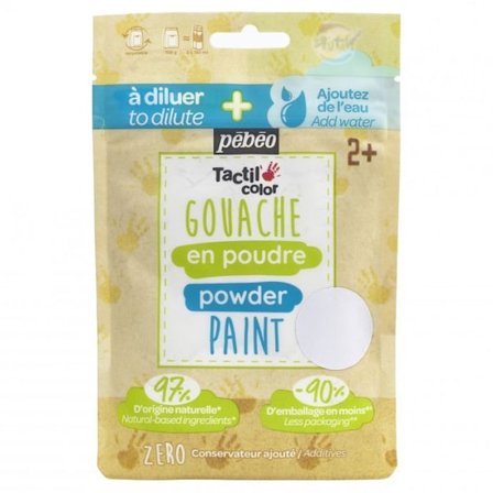 Sachet Gouache i pulver 100g Vit - PEBEO - Tactilcolor - Vattenlöslig - För barn från 2 år