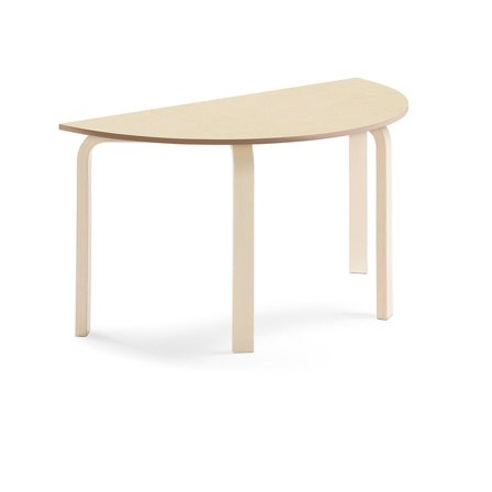 Table ELTON semi-circular, 1200x600x640 mm, beige linoleum, birch