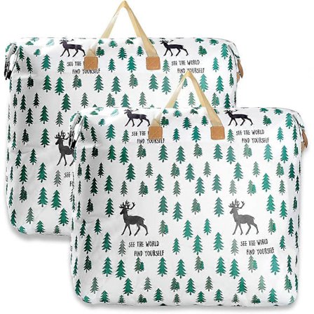 Opbevaringspose, 2-pak 120L opbevaringspose med lynlås størrelse XXL, tøjopbevaringspose, til sengetøj, tæppe, tøjopbevaring, feriepose (træ)