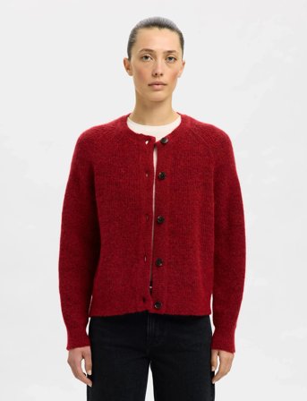 Selected Slflulu Ls Knit Short Cardigan Noos - Red - M