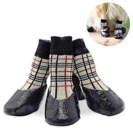 Stof Pu Læder Vandtæt Beskyttelse Sko Til Hunde (1 stk, sort)