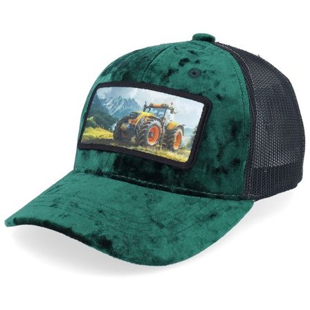 Calza Pennello - Grön trucker Keps - Kids Yellow Tractor Velvet Green/Black Trucker @ Hatstore
