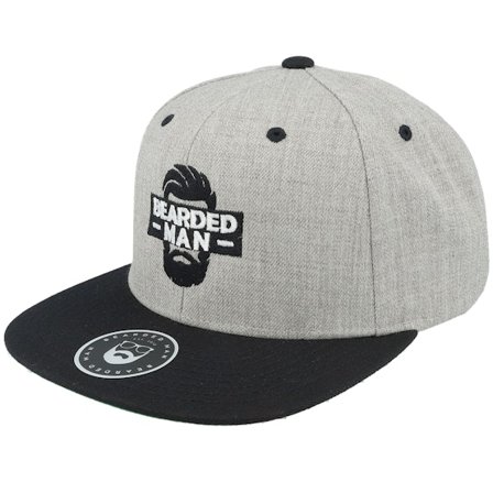 Bearded Man - Facebox Grey/Black Snapback Snapback Grey Cap - @ Hatstore
