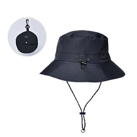 Hink med dragsko, hopfällbar, vattentät solhatt, utomhus solfiskare strandhatt djungelvandring booniehatt fiskehatt snabbtorkande man kvinnor (svart)
