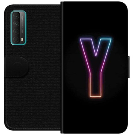 Kompatibel Tegnebogsetui til Huawei Huawei P smart 2021 Minimalistisk neonbogstav Y i farveskiftende lys mod sort baggrund