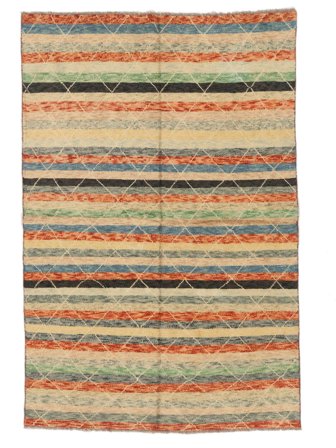 Rayé Petit Moderne Afghan Fine Tapis 139X212 Laine