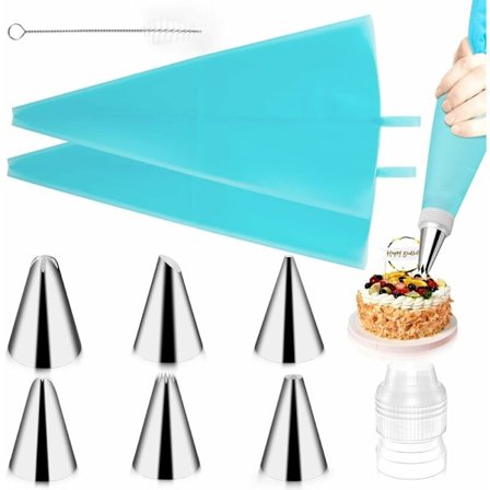 Tårtdekorationsset 10 delar, 6 påsar munstycken, 2 silikonspritspåsar, bakverktyg verktyg-