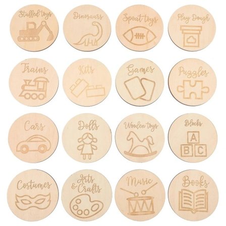 16 stk. Træopbevaringsorganisator Legetøjsetiket Kurvetiket Tomme Træ Runde Etiketter Runde Træskiver Runde Træetiketter