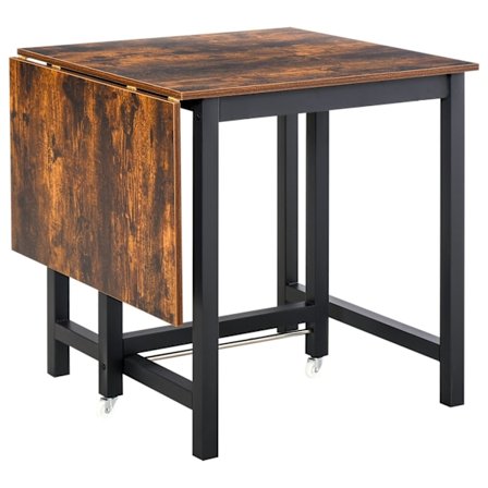 Udtrækkeligt spisebord, klapkøkkenbord med hjul, klapbord af metal, kan holde op til 20 kg, til køkken, spisestue, 118 x 70 x 76,5 cm, brun