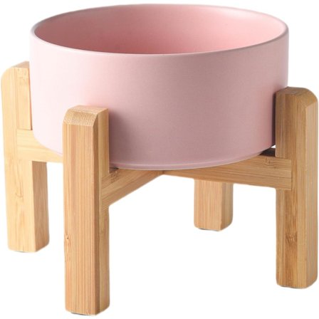 30-ounce hundmats- och vattenskål, levereras med ett upphöjt, halkfritt bambuställ, tål diskmaskin och mikrovågsugn.