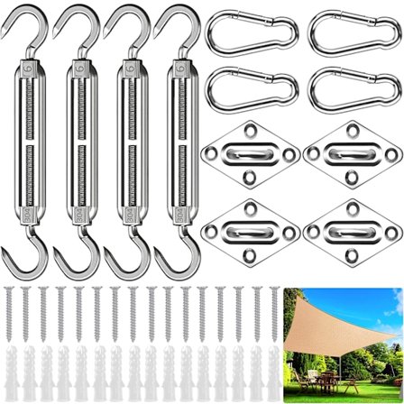 Aurinkopurjeen Kiinnityssarja, 44 Osainen Aurinkopurjeen Asennussarja, 304 Ruostumatonta Terästä, Puutarha Aurinkopurjeen Kiinnityssarja.