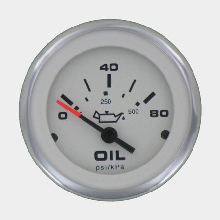 Manómetro de presión de aceite Veethree Lido, sin empañamiento, Ø52 mm, 12 V, C, 240 - 33 Ω, plata/blanco, 0 - 80 psi