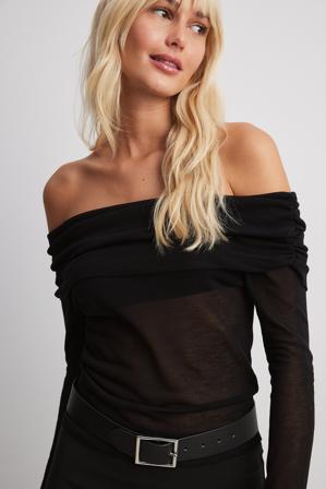 NA-KD Finstickad draperad topp - Off Shoulder toppar - Svart - Small